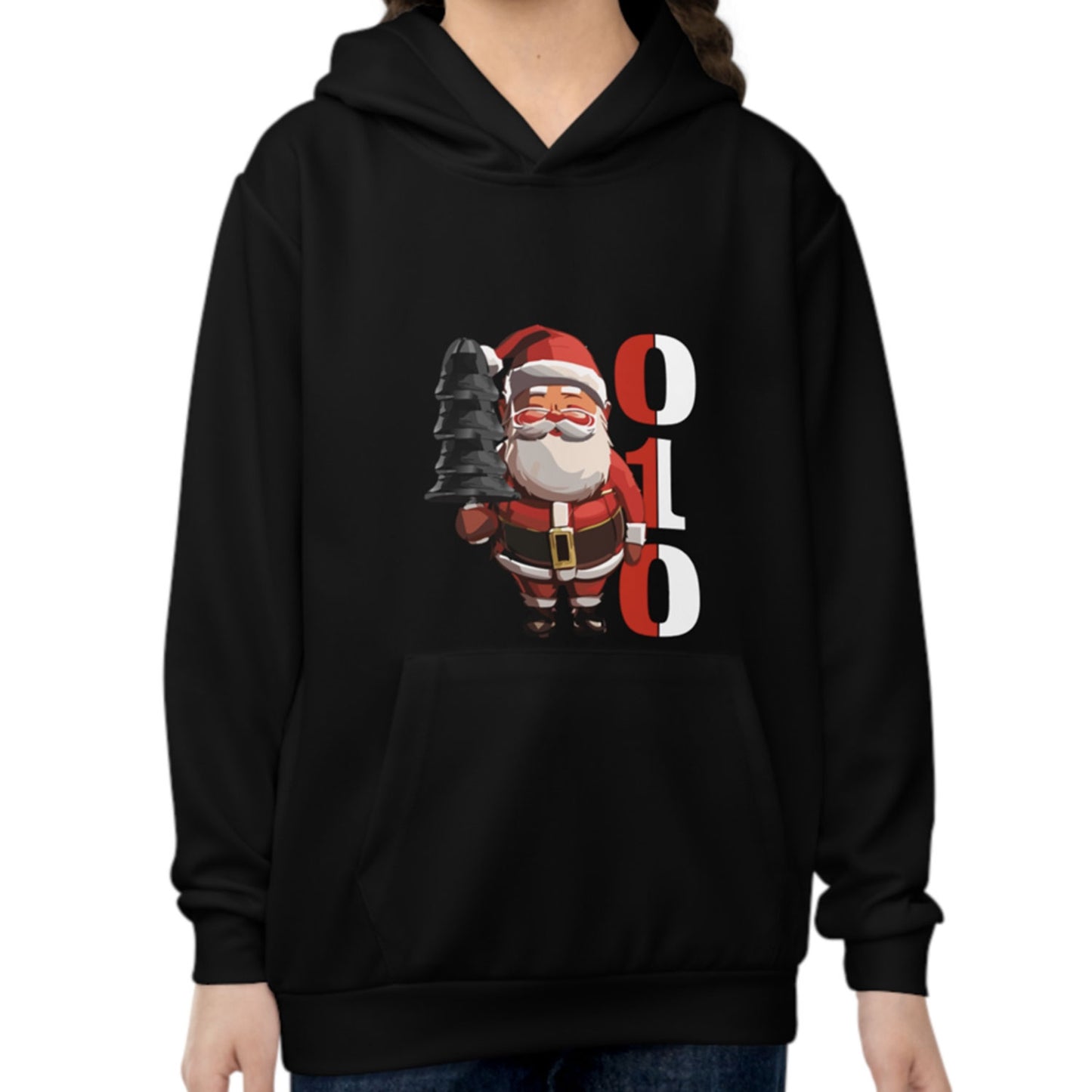 Hoodie regular zwart - kids - kabouter 010 - kerstman