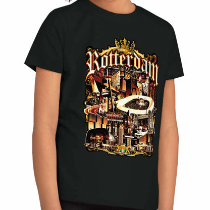 T-shirt regular zwart - kids - Rotterdam gouden stad