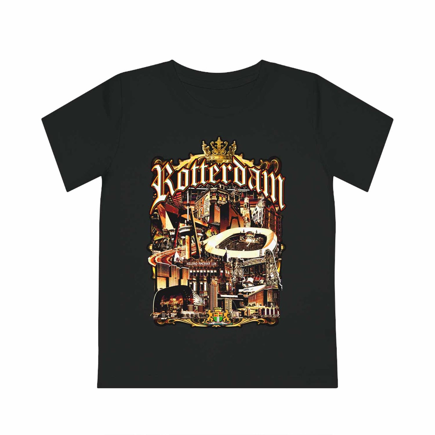 T-shirt regular zwart - kids - Rotterdam gouden stad