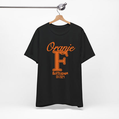 T-shirt regular zwart - EK 2024 - Rotterdam Oranje - logo voor groot