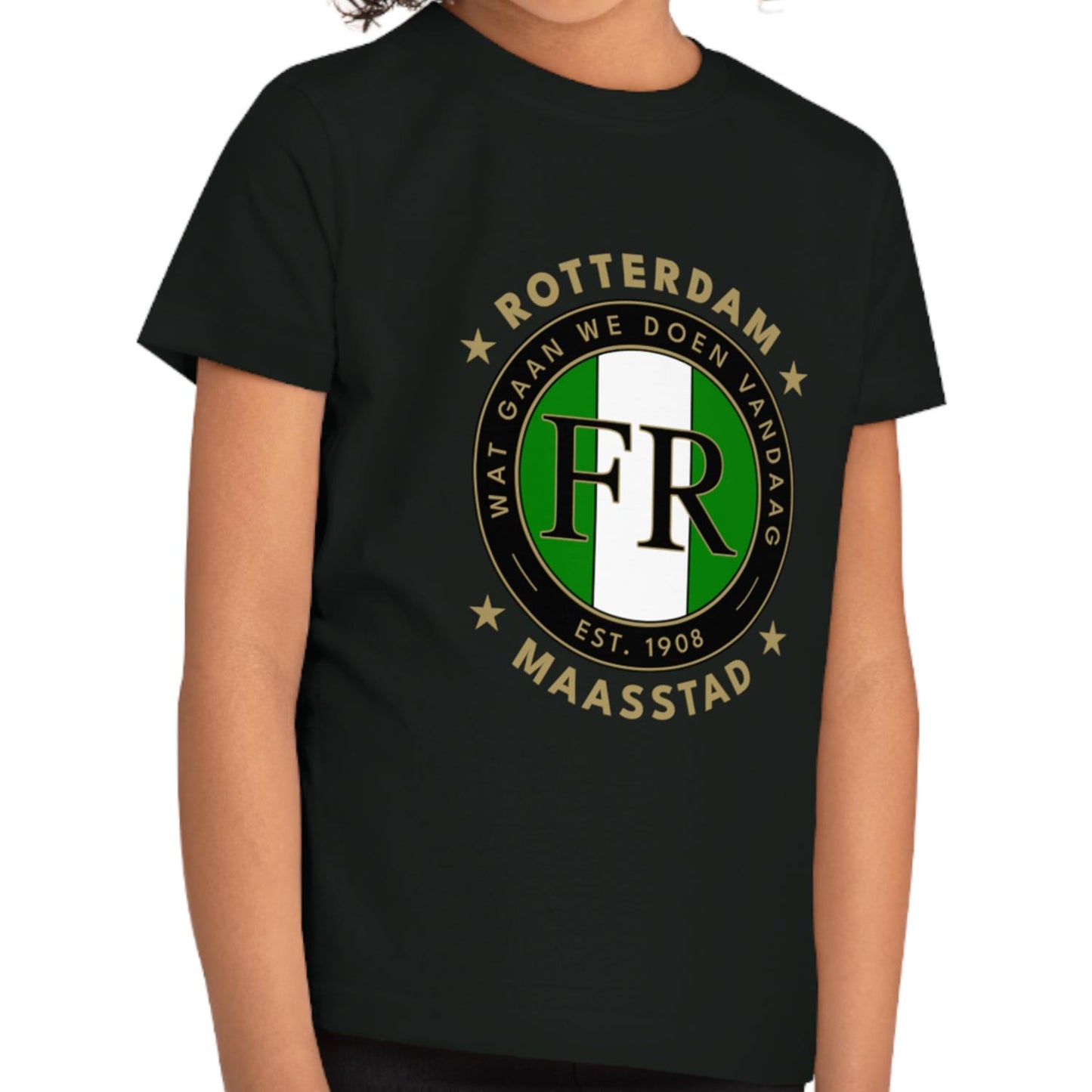 T-shirt regular zwart - kids - FR - Wat gaan we doen vandaag - logo voor groot