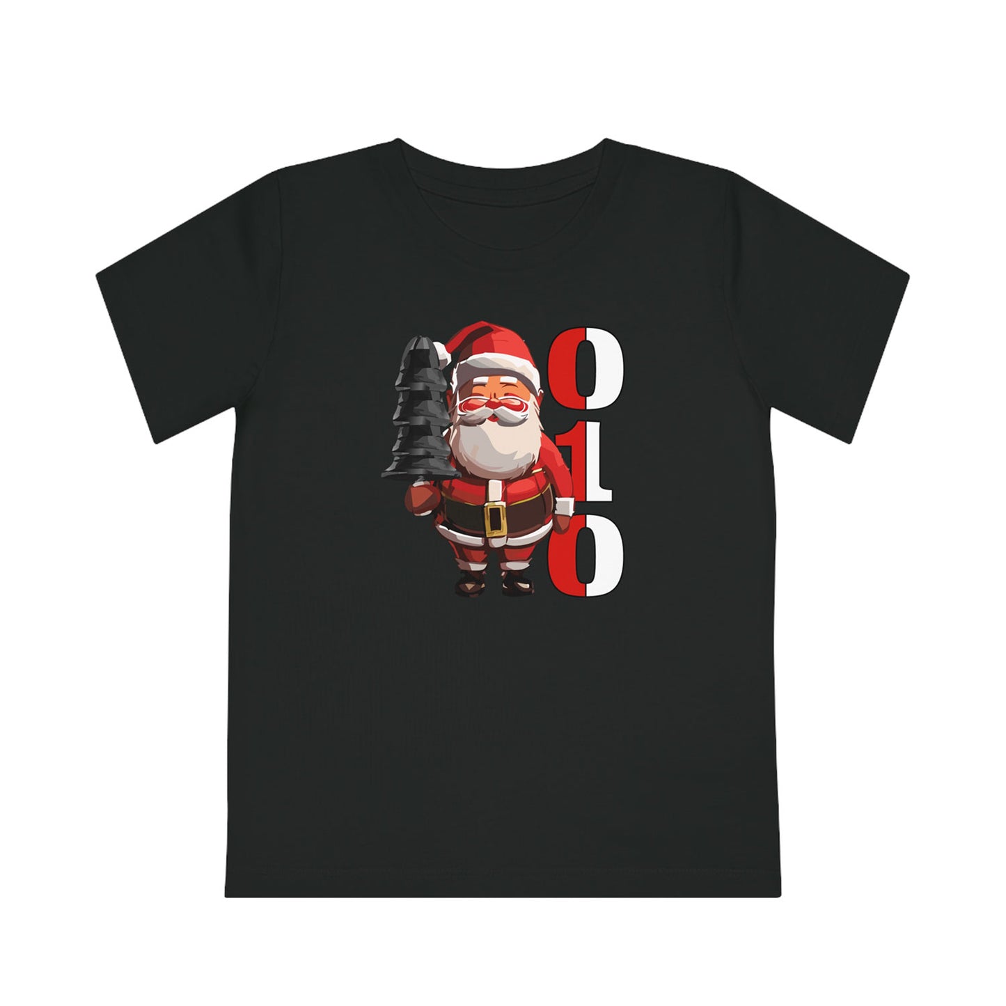 T-shirt regular zwart - kids - kabouter 010 - kerstman