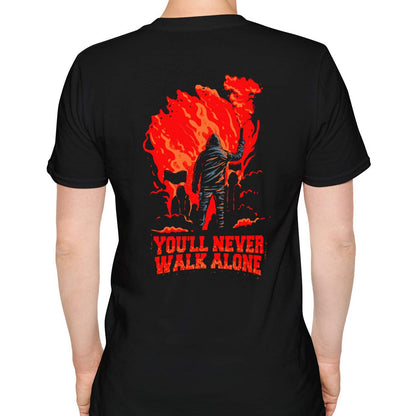 T-shirt regular zwart - You'll never walk alone - Fakkel rood